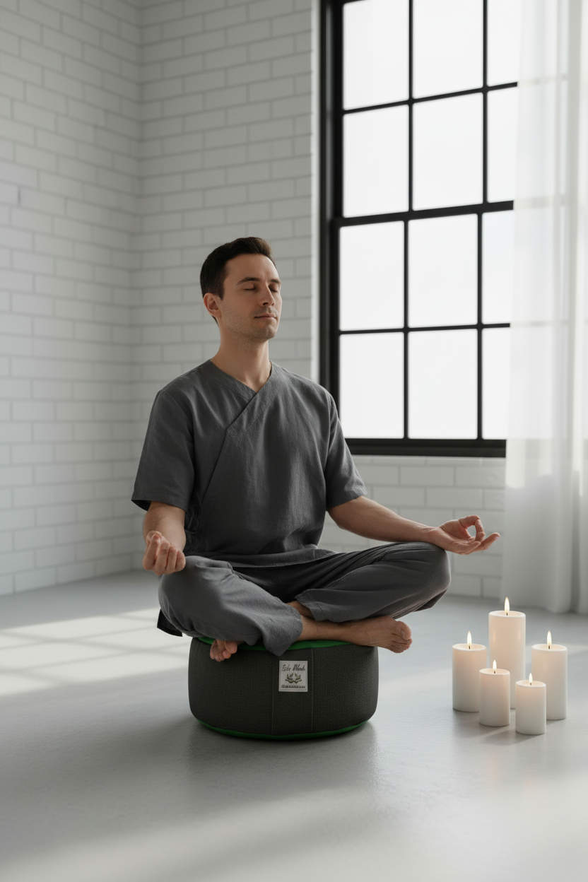 Zafu verde con meditador